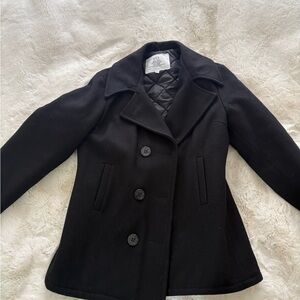 Women's Black Wool Peacoat with Quilted Lining